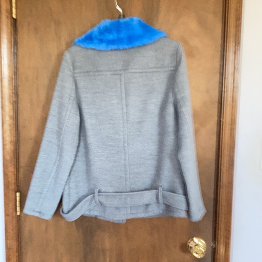 Relist 11/10❌ Nine West blue faux fur collar gray coat size S - Picture 13 of 16